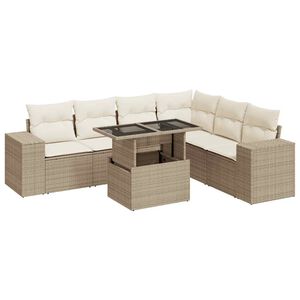 vidaXL Set Divani da Giardino 7 pz con Cuscini Beige in Polyrattan