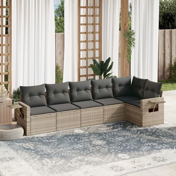 vidaXL Set Divano da Giardino 6pz con Cuscini Grigio Chiaro Polyrattan