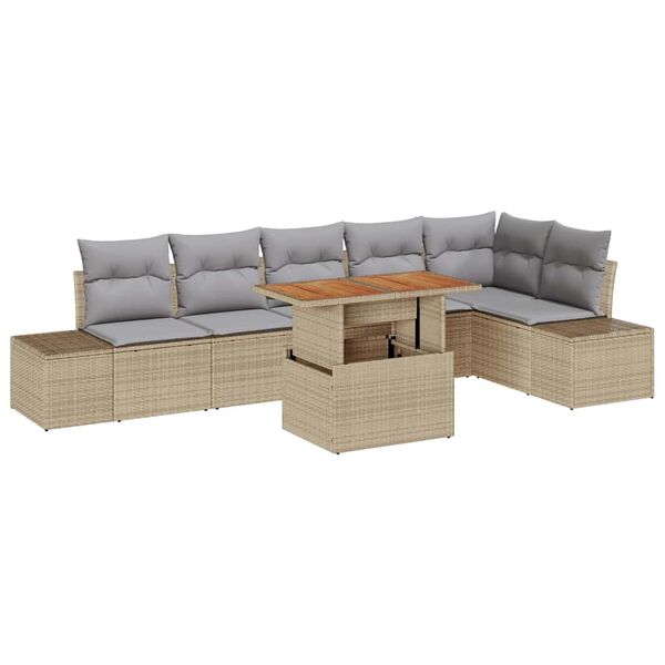 vidaXL Set Divano da Giardino 7 pcs Beige Poly Rattan