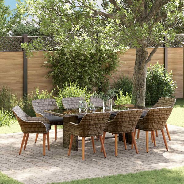 vidaXL Set da Pranzo per Giardino con cuscino 9 pcs Grigio polyrattan