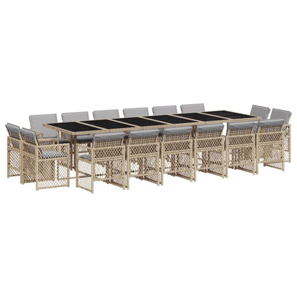 vidaXL Set Pranzo da Giardino 17 pz con Cuscini Beige Misto Polyrattan