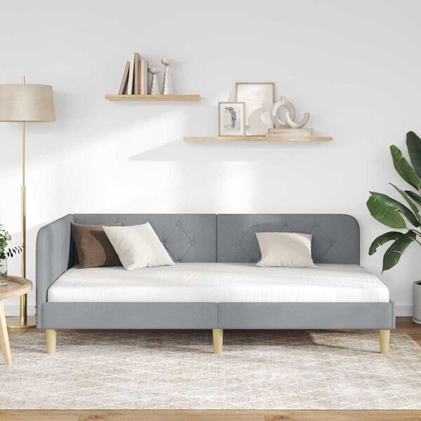 vidaXL Cornice del letto ad angolo Grigio chiaro 90 x 200 cm Tessuto