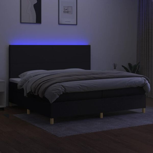 vidaXL Letto a Molle Materasso e LED Nero 200x200cm in Tessuto