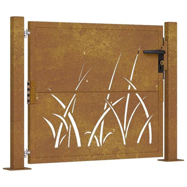 vidaXL Cancello da giardino 100x100 cm in acciaio Corten con design erba