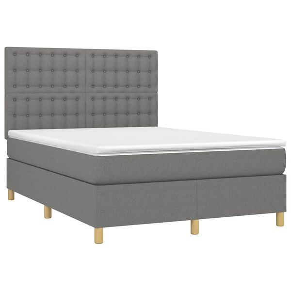 vidaXL Letto a Molle Materasso e LED Grigio Scuro 140x200cm in Tessuto