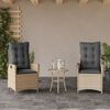 vidaXL Sedie Reclinabili Giardino 2pz Cuscini Beige Misto Polyrattan