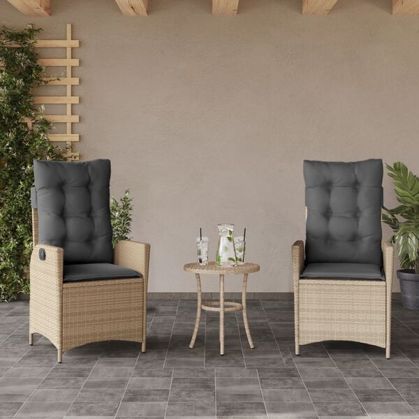 vidaXL Sedie Reclinabili Giardino 2pz Cuscini Beige Misto Polyrattan