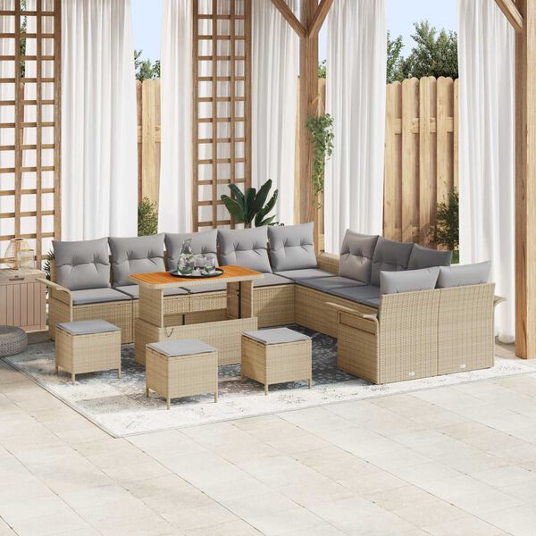 vidaXL Set Divano da Giardino con cuscino 14 pcs Beige polyrattan