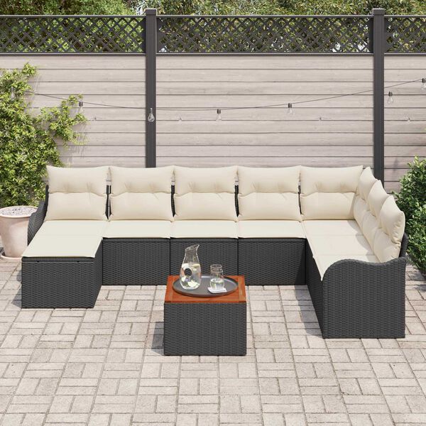 vidaXL Set Divano da Giardino 9 pcs Nero e bianco