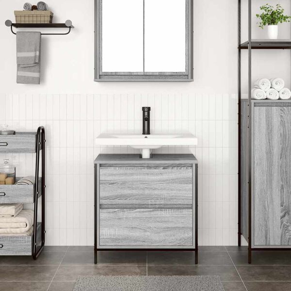 vidaXL Mobile Lavabo da Bagno con Cassetti Grigio Sonoma 60x34,5x60 cm