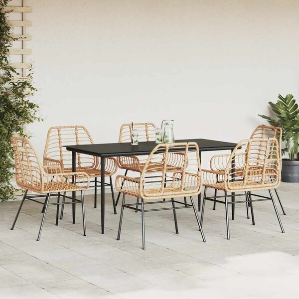 vidaXL Set Pranzo da Giardino 7pz Marrone Polyrattan Vetro