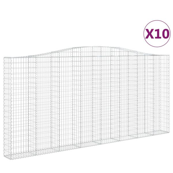 vidaXL Cesti Gabbioni ad Arco 10 pz 400x30x180/200 cm Ferro Zincato