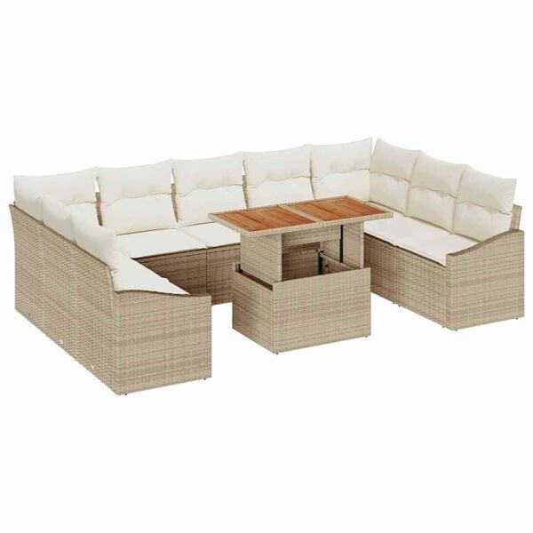 vidaXL Set da Pranzo per Giardino con cuscino 10 pcs Beige e Crema