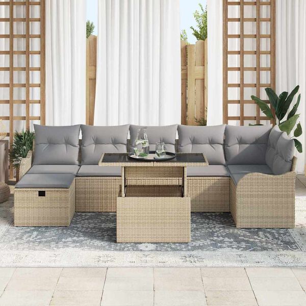 vidaXL Set Divano da Giardino con cuscino 8 pcs Beige Poly Rattan