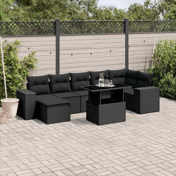 vidaXL Set Divani da Giardino con Cuscini 8 pz Nero in Polyrattan