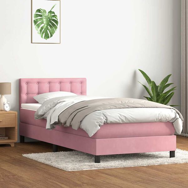 vidaXL Letto a Molle con Materasso e LED Rosa 100x210 cm in Velluto