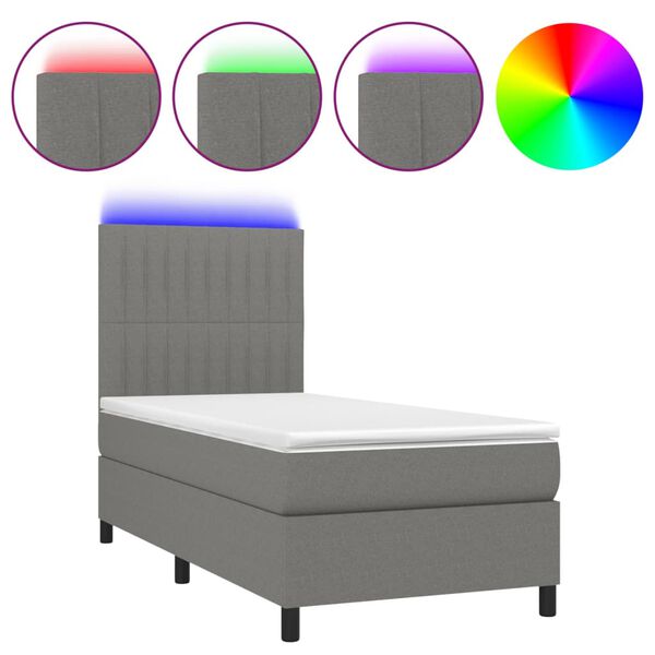vidaXL Letto a Molle Materasso e LED Grigio Scuro 80x200 cm in Tessuto