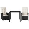vidaXL Set da Bistr&ograve; 3 pz con Cuscini Nero in Polyrattan