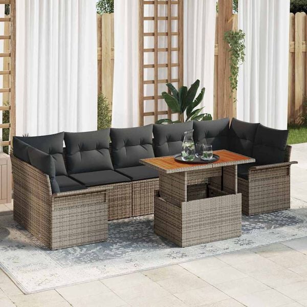 vidaXL Set Divano da Giardino 8 pcs Grigio Poly Rattan