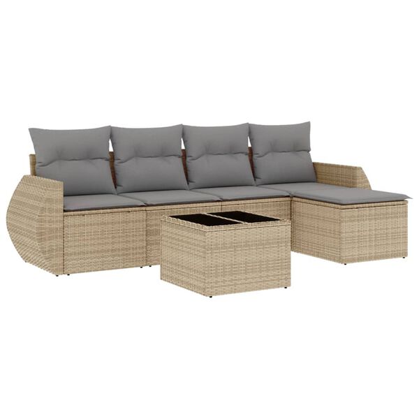 vidaXL Set Divano da Giardino 6 pz con Cuscini Beige in Polyrattan