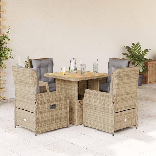 vidaXL Set da Pranzo da Giardino 5 pz con Cuscini Beige in Polyrattan