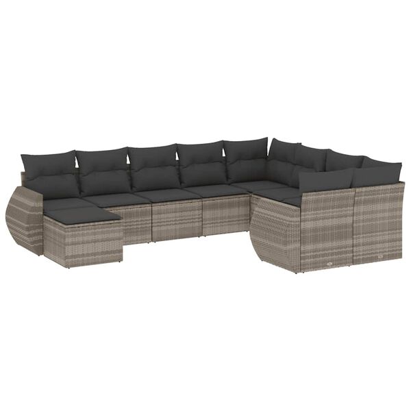 vidaXL Set Divano Giardino 10 pz con Cuscini Grigio Chiaro Polyrattan