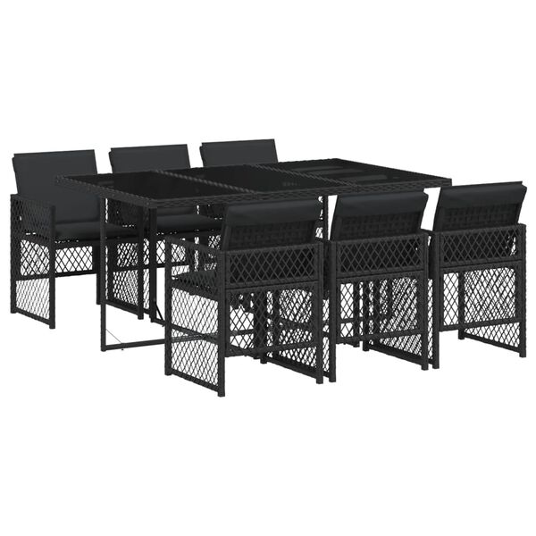 vidaXL Set da Pranzo da Giardino 7 pz Nero con Cuscini in Polyrattan