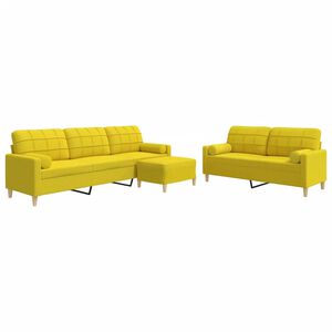 vidaXL Set Divani 3 pz con Poggiapiedi e Cuscini Giallo Chiaro Tessuto