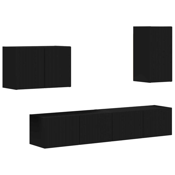 vidaXL Set di Mobiletto da TV a Parete 4 pcs Nero Legno multistrato