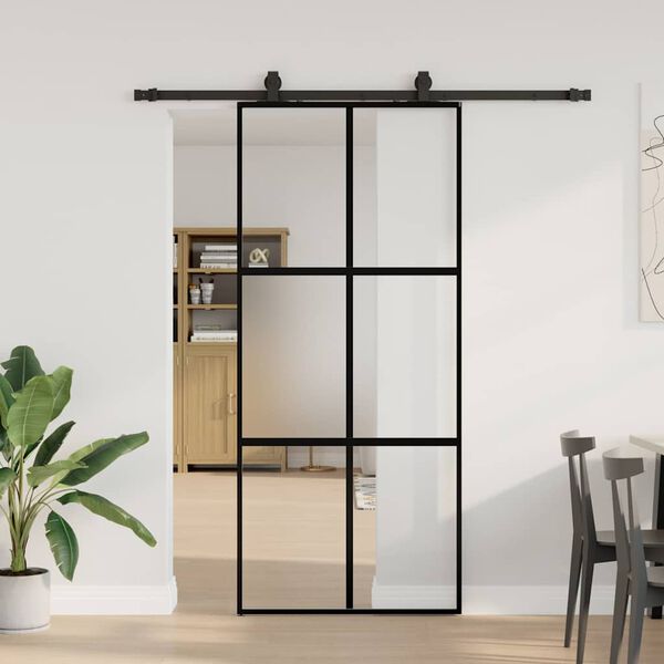 vidaXL Porta Scorrevole Set Ferramenta Nera 90x205 cm Vetro Temperato