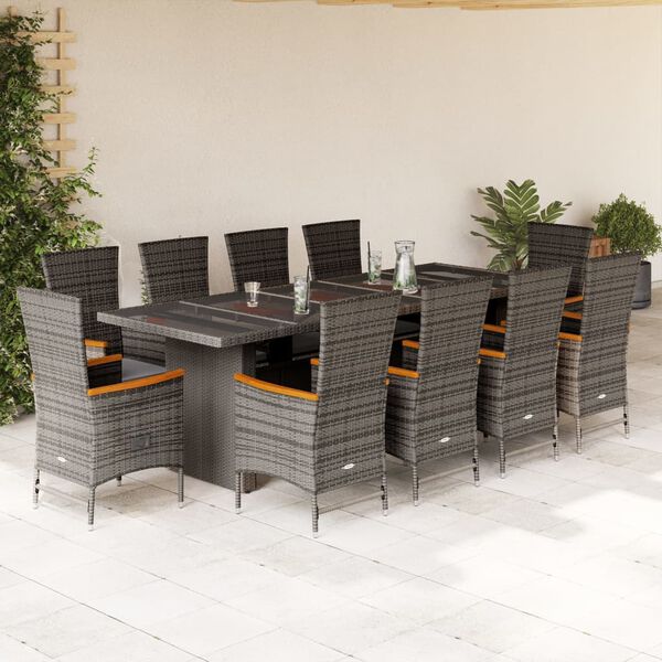 vidaXL Set da Pranzo da Giardino 11pz con Cuscini in Polyrattan Grigio