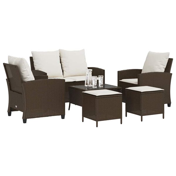 vidaXL Set Divano da Giardino 6 pz con Cuscini Marrone in Polyrattan