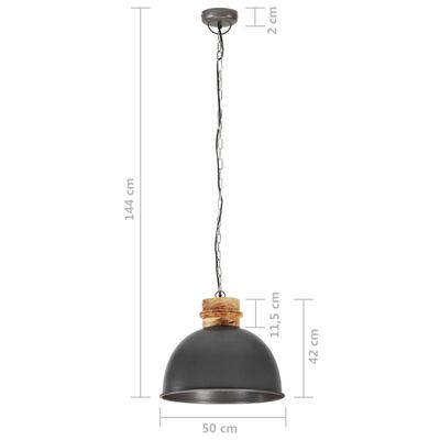 vidaXL Lampada Soffitto Industriale Grigia Rotonda 50 cm E27 in Mango