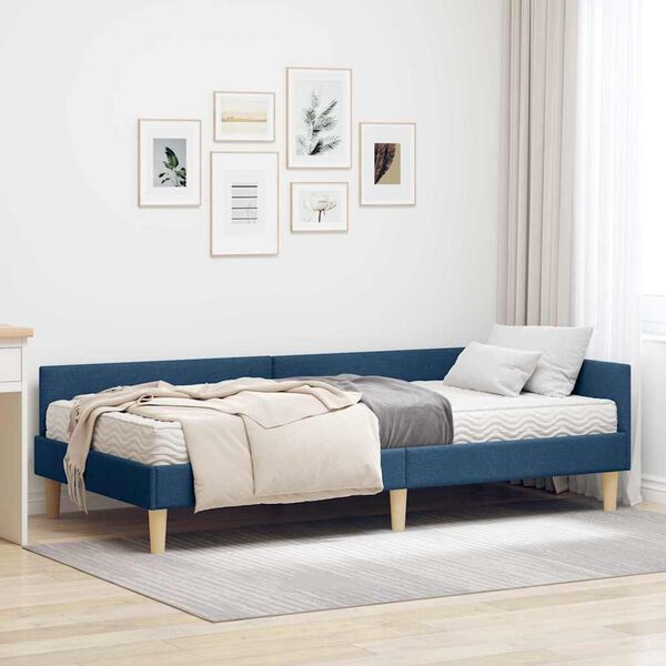 vidaXL Struttura Letto Angolare con Materasso 2 pcs Blu Tessuto