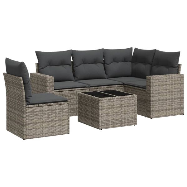vidaXL Set Divano da Giardino 6 pz con Cuscini Grigio in Polyrattan