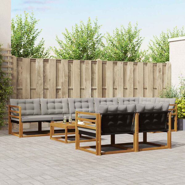 vidaXL Set di divani da esterno 9 pcs Grigio Naturale e Chiaro