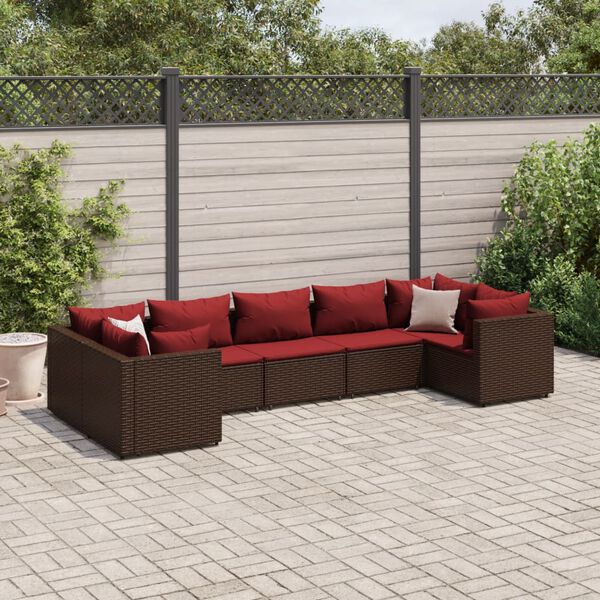 vidaXL Set Divani da Giardino 7 pz con Cuscini in Polyrattan Marrone