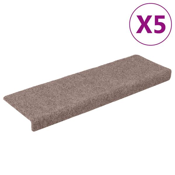 vidaXL Tappetini per scale autoadesivi 5 pz 65x21x4 cm Marrone Chiaro Bordo rettangolare