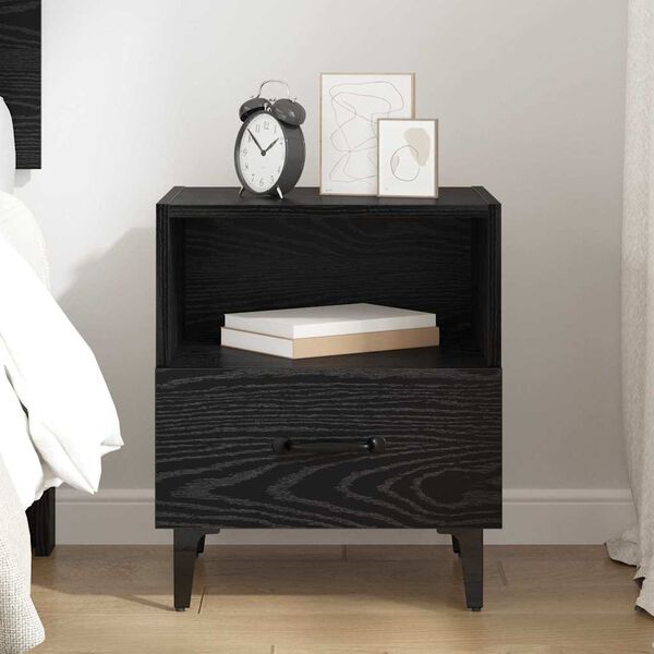 vidaXL Armadio da Notte con cassetto Rovere nero 40 x 35 x 47,5 cm