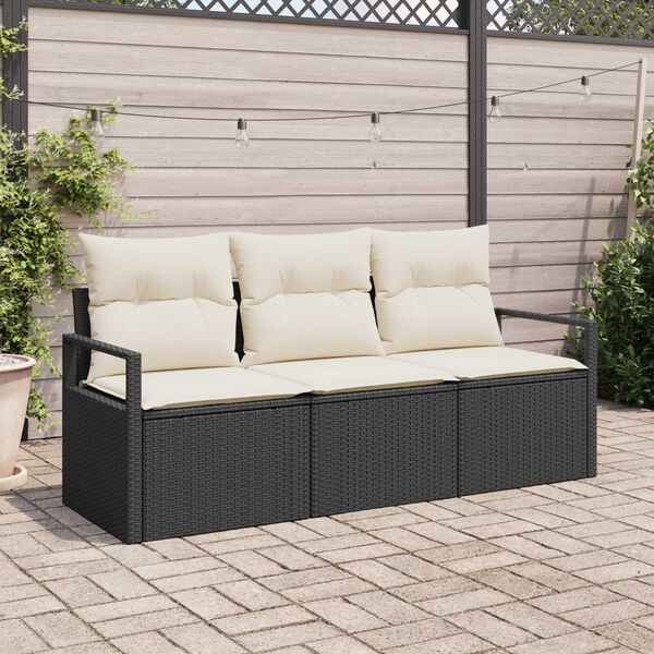 vidaXL Set Divano da Giardino 3 pcs Nero e Bianco polyrattan