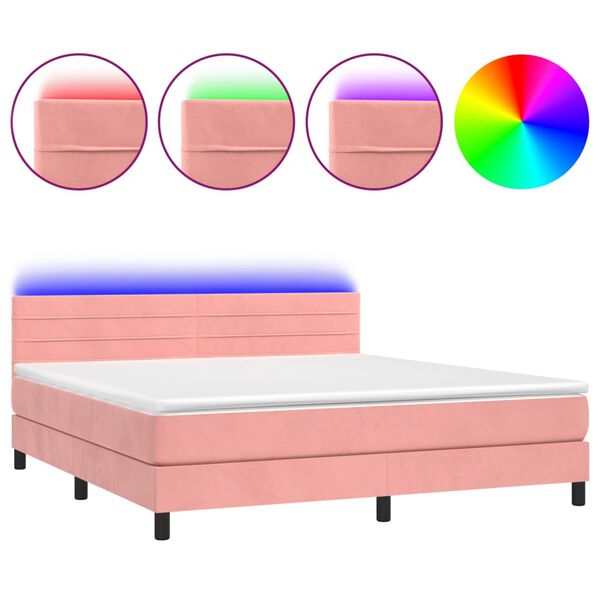vidaXL Letto a Molle con Materasso e LED Rosa 180x200 cm in Velluto