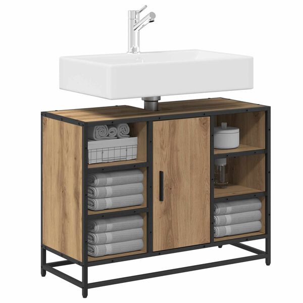 vidaXL Mobile da Bagno con porta Rovere artigianale 80 x 33 x 60 cm