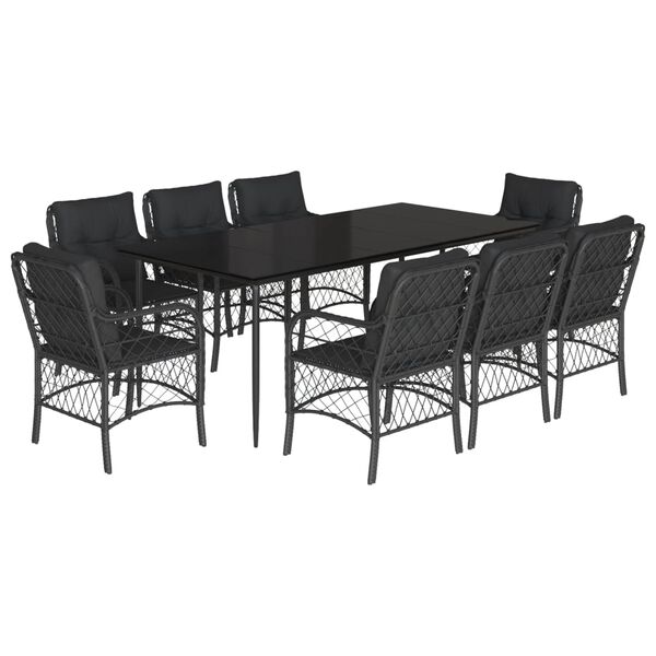 vidaXL Set da Pranzo da Giardino 9 pz con Cuscini Nero in Polyrattan