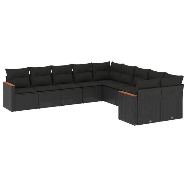 vidaXL Set Divani da Giardino 10pz con Cuscini in Polyrattan Nero