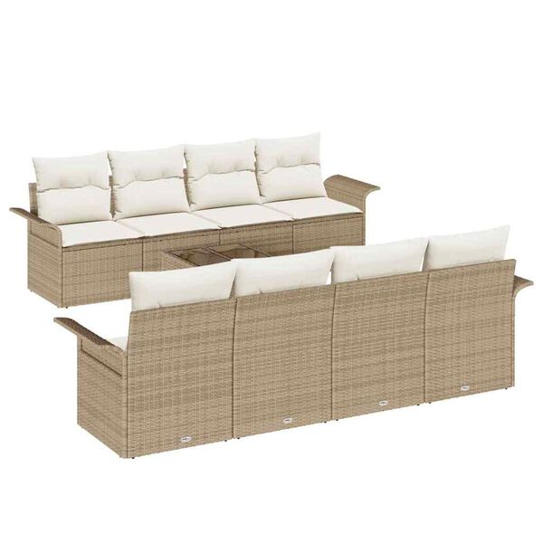 vidaXL Set Divano da Giardino 9 pcs Beige e Crema polyrattan
