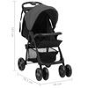 vidaXL Passeggino 2 in 1 Grigio Scuro e Nero in Acciaio