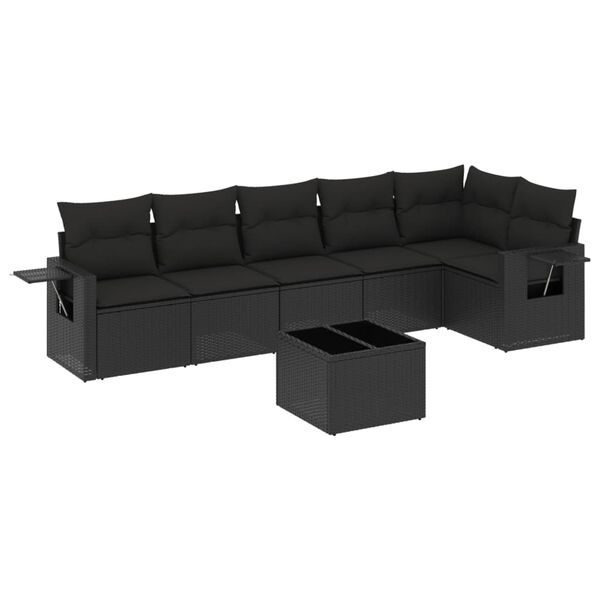 vidaXL Set Divani da Giardino con Cuscini 7pz Nero Polyrattan