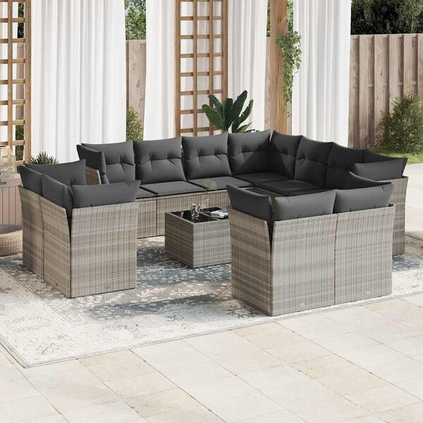 vidaXL Set Divano Giardino 12 pz con Cuscini Grigio Chiaro Polyrattan