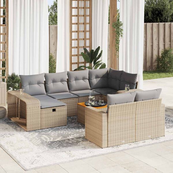 vidaXL Set Divani da Giardino 11 pz con Cuscini Beige in Polyrattan