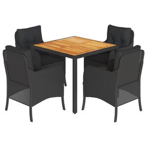 vidaXL Set da Pranzo da Giardino 5 pz Nero con Cuscini in Polyrattan